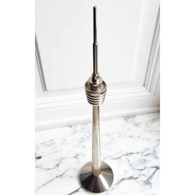 Elegant, heavy stainless steel replica of the Stuttgart TV tower with an engraved serial number (712) on the underside,...