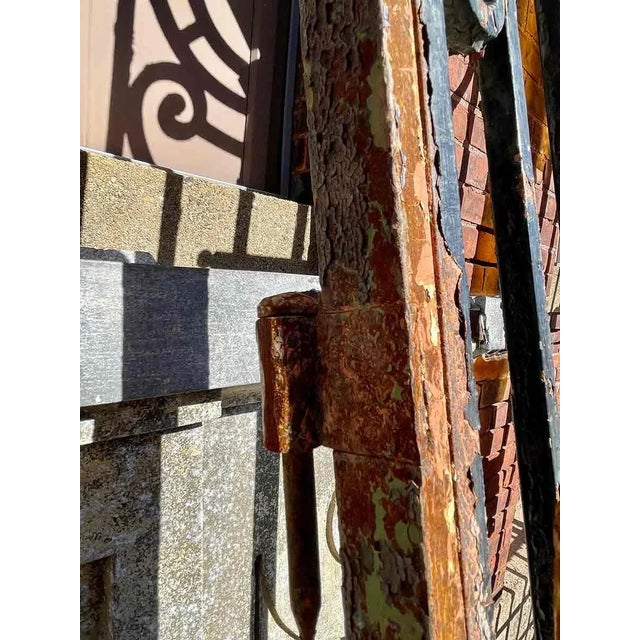 Antique Italian Art Nouveau Entry Gates - Wrought Iron With Frame and Transom For Sale - Image 4 of 7