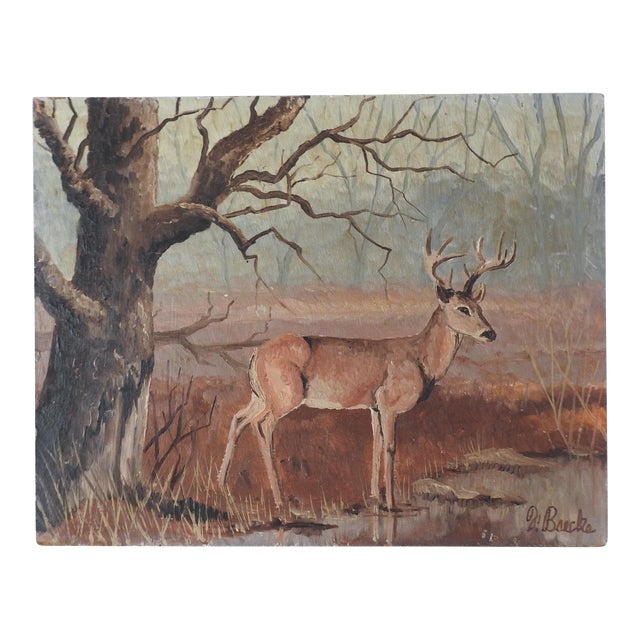 1976 Florent Baecke Deer in Landscape Painting For Sale