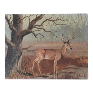 1976 Florent Baecke Deer in Landscape Painting