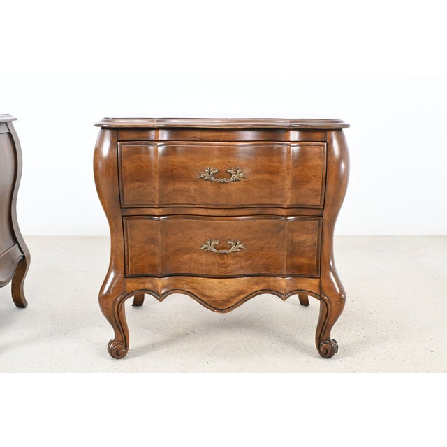 Wood Pair of Vintage Louis XV Style Walnut Nightstands by White Furniture For Sale - Image 7 of 13