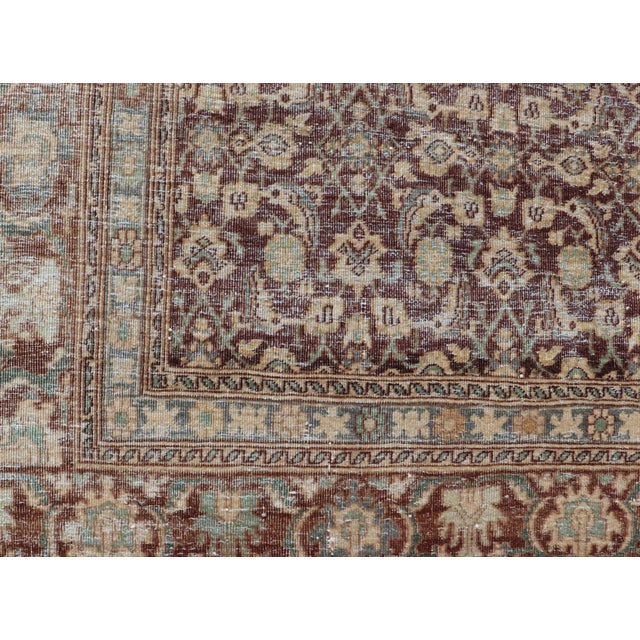 Early 20th Century Persian Tabriz Antique Rug in Herati Design in Dark Arginine Blue and Tan For Sale - Image 9 of 13