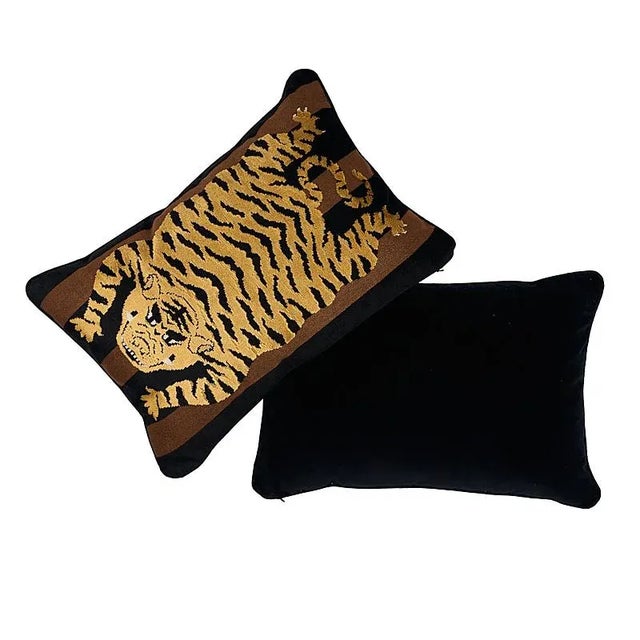 Abstract Schumacher Jokhang Tiger Velvet Pillow For Sale - Image 3 of 5