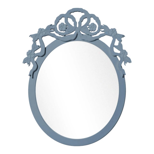 Fleur Home Garden District Thalia Oval Mirror in Bachelor Blue, 40x53 For Sale