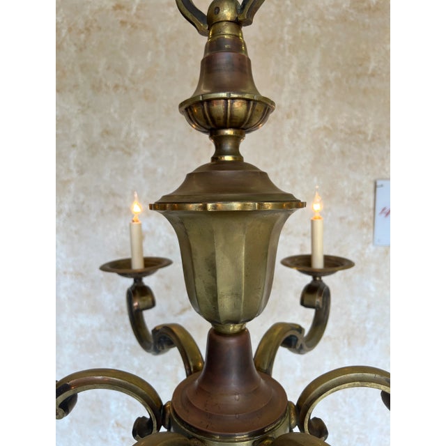1940s French Bronze Six Armed Chandelier For Sale - Image 5 of 12