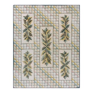 1930s Ivory Cream Floral Folk Art Holly Antique American Hooked Rug For Sale