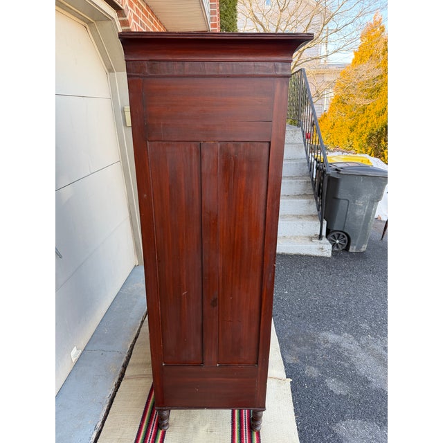 Oxblood Red Antique Mahogany Sheraton Tall Chest, Pennsylvania, Attributed For Sale - Image 8 of 12