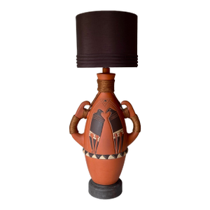 Mid 20th Century Southwestern Tribal Terracotta Pottery Lamp