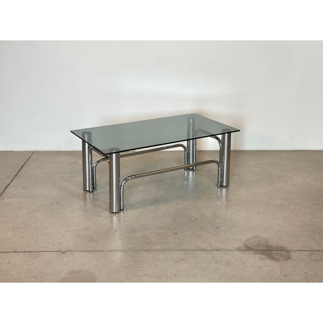Mid-Century Modern Steel and Smoked Glass Coffee Table, 1970s For Sale - Image 3 of 9