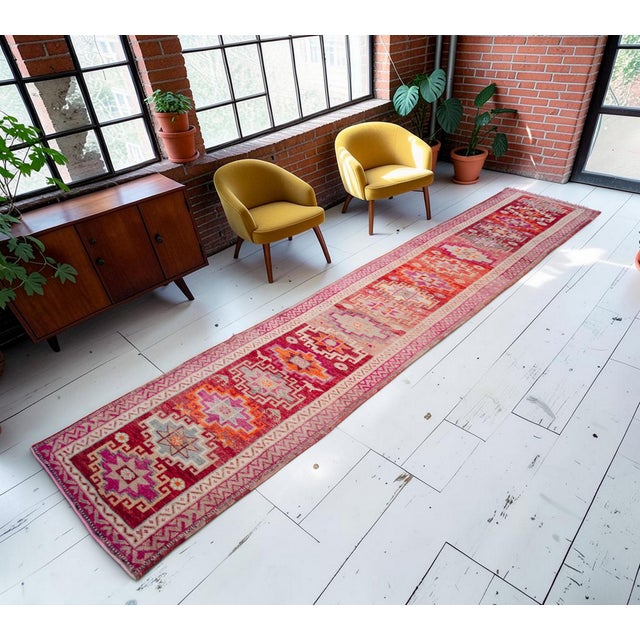 Mid-Century Modern Hand-Knotted Kurdish Runner Rug . Tribal Long Runner Rug - 2′10″ × 14′5″ For Sale - Image 3 of 14