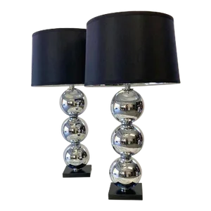 Pair of Chrome Ball Table Lamps in the Style of Kovacs