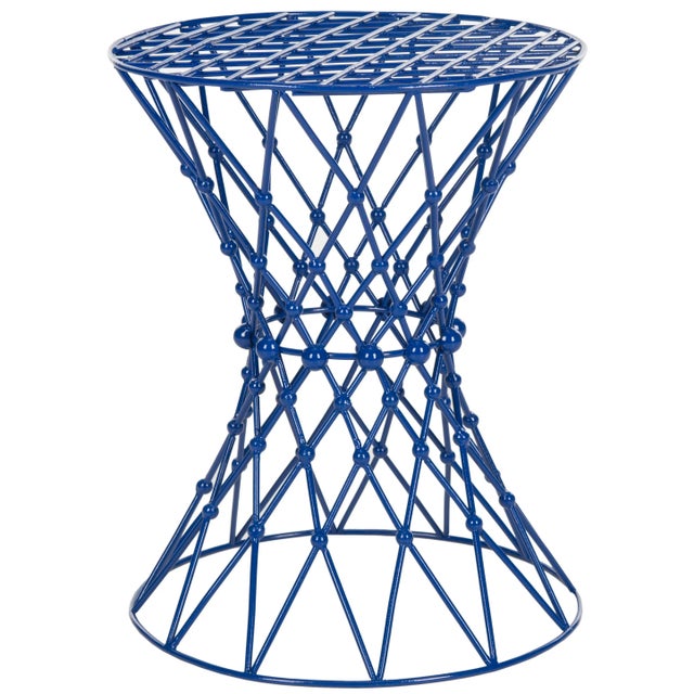 Rogers Iron Wire Stool in Dark Blue For Sale - Image 4 of 4