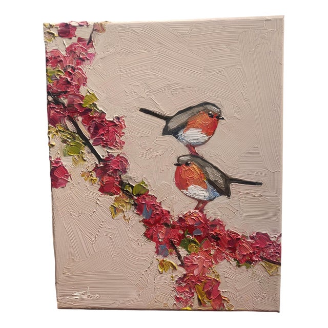 Vivek Mandalia, Two Robins, Oil on Canvas For Sale