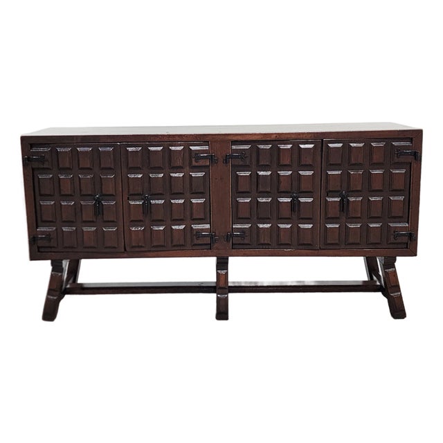 Antique Early 20th Century Spanish Baroque Catalan Carved Wood Credenza For Sale