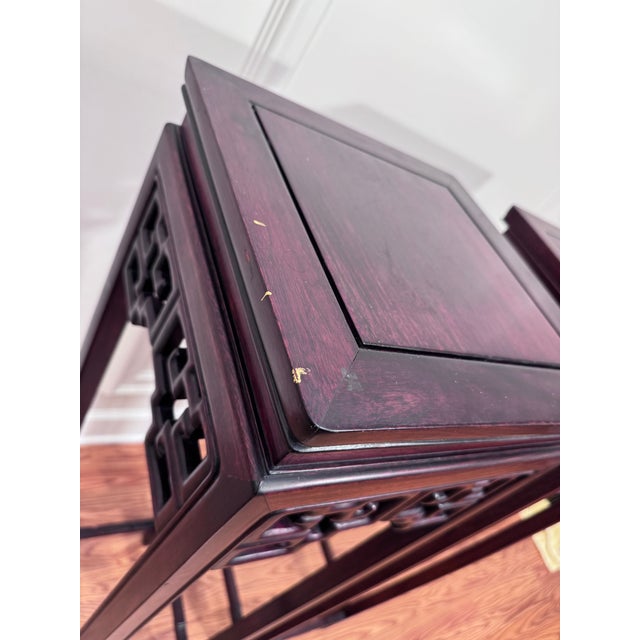 Vintage Monumental Asian Ming Style Solid Rosewood Plant Stands, a Pair For Sale - Image 12 of 14