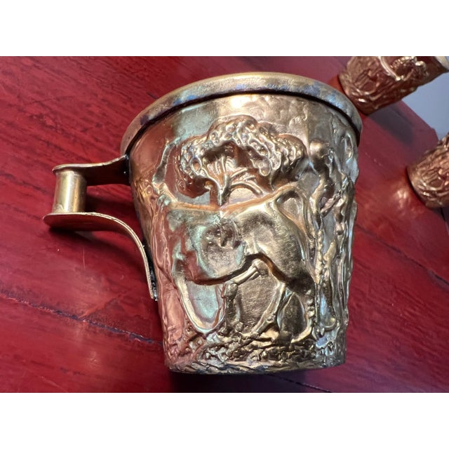 Beautiful ornate copper mug. Farmer and 4 cattle in relief.
