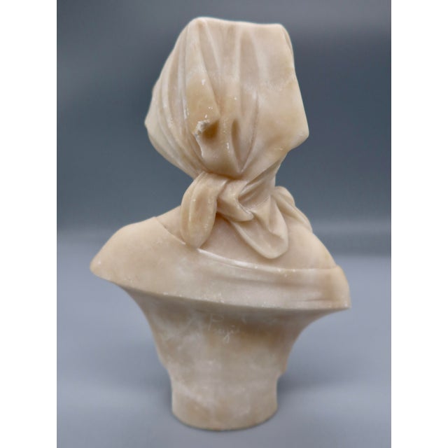 Stone Antique Italian Alabaster Bust, Signed Pugi — Hooded Female Figure, Late 19th / Early 20th Century For Sale - Image 7 of 9