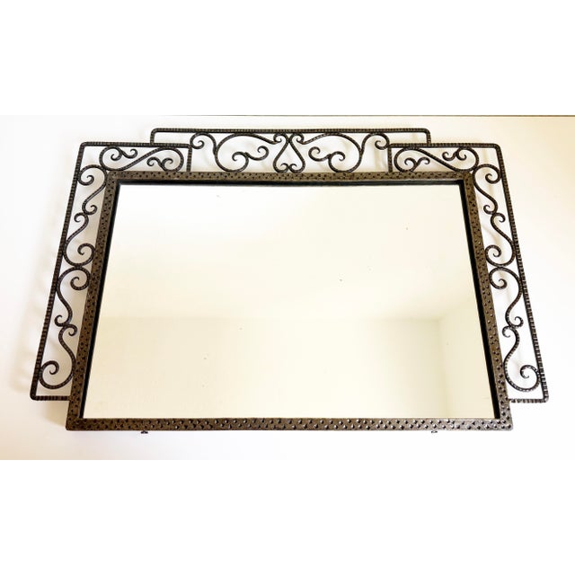 1930s 1930's French Art Deco Bronze Framed Wall Mirror For Sale - Image 5 of 10