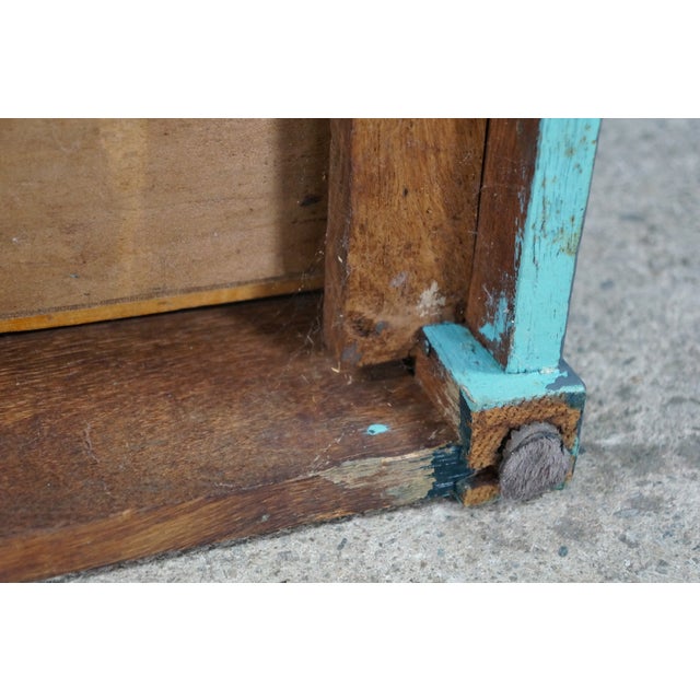 Antique Late Victorian Panelled Oak Gray Blue Painted Chest of Drawers Boho Chic For Sale - Image 11 of 12