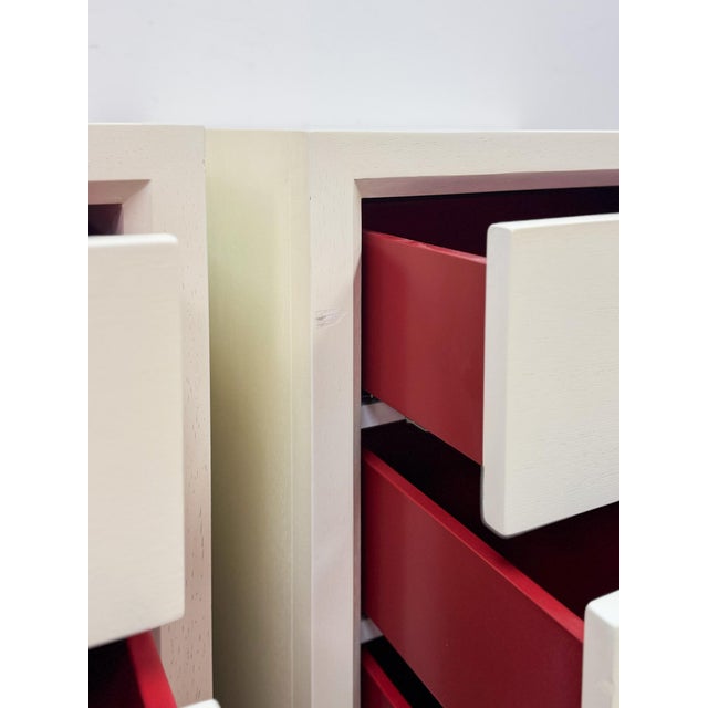 Early 20th Century Pair of Mitchell Gold + Bob Williams White Nightstands, Red Drawers For Sale - Image 14 of 14