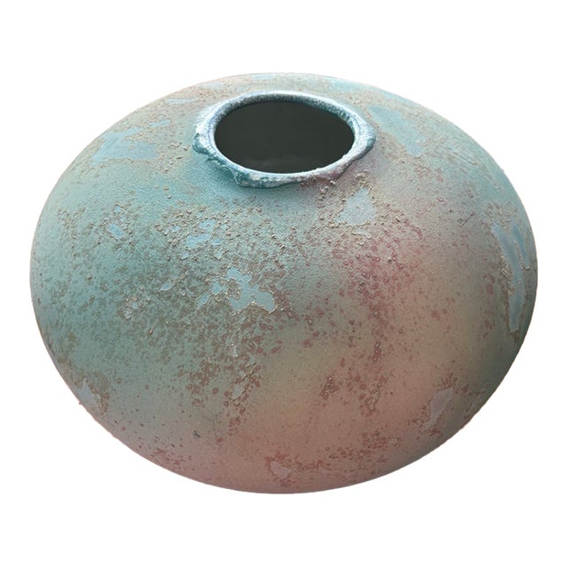 Large Tony Evans Ancient Sands Pink Blue Mauve Raku Pottery Vase Signed No. 508 For Sale