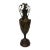 Antique Dark Brass Urn With Wood Base For Sale