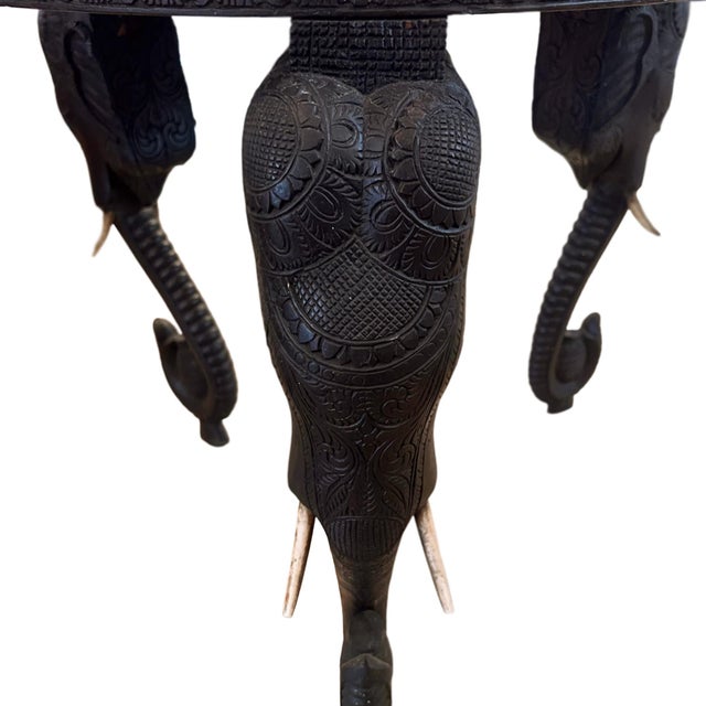 Early 20th Century Anglo Indian Carved Wood Elephant Table For Sale - Image 3 of 6