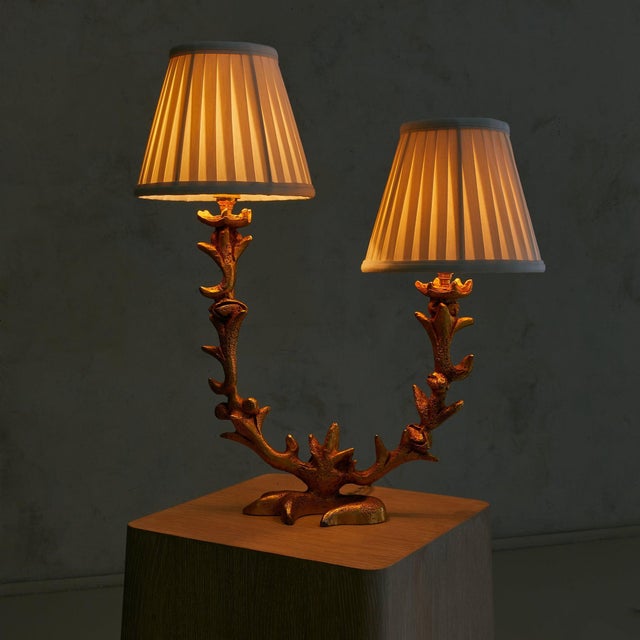 A rare French two-arm table lamp designed by Georges Mathias for Fondica in 1995. Cast in gilt bronze, the branching form...