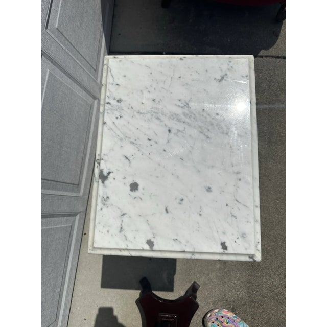 Burnt Umber Mid 19th Century Victorian Mahogany Marble Top Harp - Lyre End Tables - a Pair For Sale - Image 8 of 8