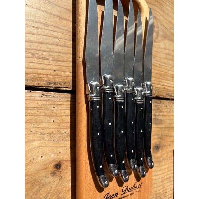 Late 20th Century French Laguiole Steak with Black Handles and Cutting Board Knife Set - 7 pcs For Sale - Image 13 of 16
