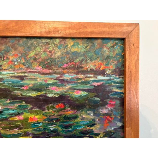 French 20th Century Oil on Canvas , Lily Pads in Pond by Levin, Framed For Sale - Image 3 of 8