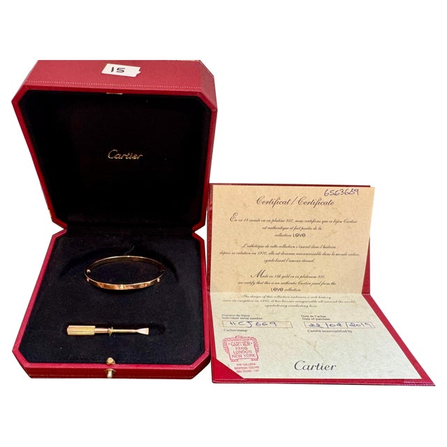 Authentic Cartier Love 6 Diamonds 18 Kt Rose Gold , Size 15 , Box + Certificate For Sale - Image 15 of 18