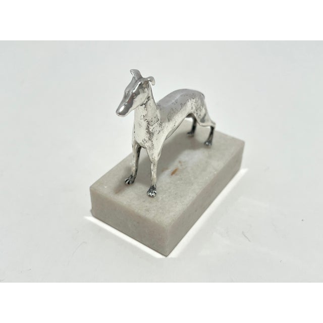 1940s Samuel Kirk & Son Sterling Silver Greyhound / Whippet Miniature Sculpture on Marble Base – Solid 925 – Baltimore For Sale - Image 5 of 12
