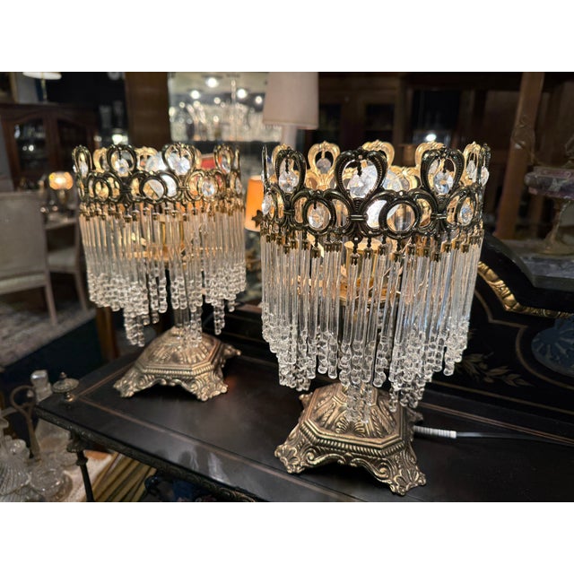 Metal Bronze and Crystal Lamps, 1960s, Set of 2 For Sale - Image 7 of 7