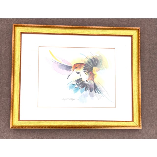1990s Original Framed Watercolors of Hummingbirds Signed, a Pair For Sale - Image 11 of 12