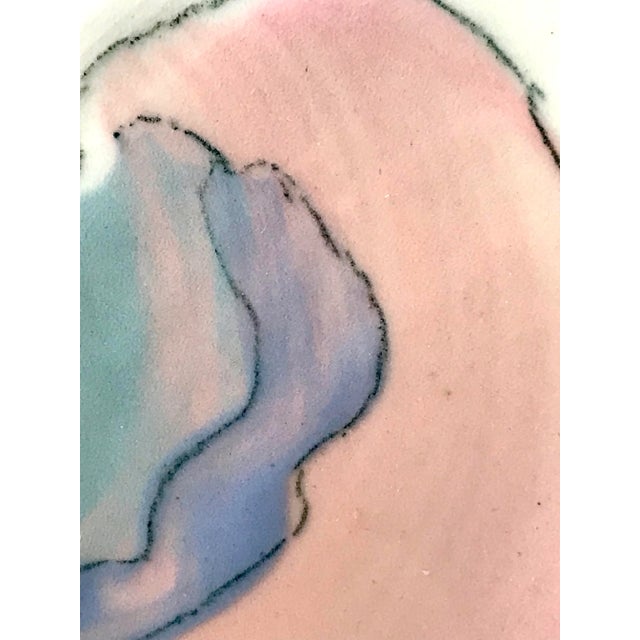 1980s Signed Vintage 1980s Post Modern Pink Blue Art Pottery Abstract Ceramic Bowl For Sale - Image 5 of 8