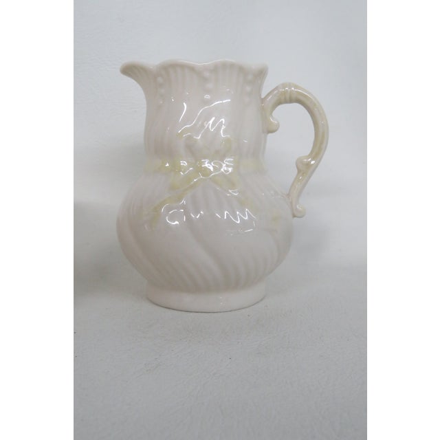 Yellow Mid 20th Century Belleek Ireland Porcelain Sugar and Creamer Pair Yellow Ribbon Pattern 4484b For Sale - Image 8 of 16