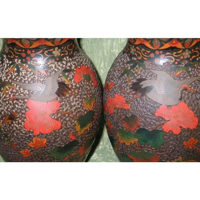 Japanese #Late 19th Century Japanese Cloisonne Porcelain Vases Totai Tree Bark - a Pair For Sale - Image 3 of 12