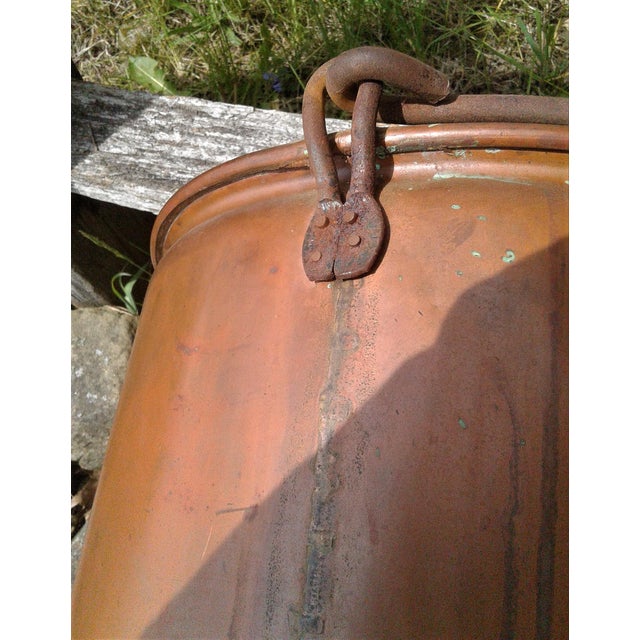 Antique Primitive Copper Kettle or Bucket W Steel Bail Handle For Sale - Image 10 of 12