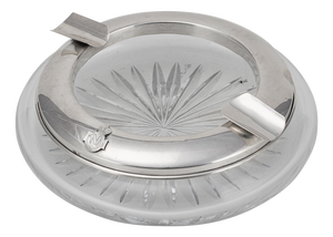 Vintage 20th Century Silver Plated & Cut Glass Cigar Ashtray with Naval Badge, 1930s