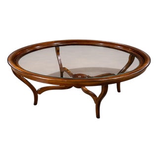 Circular Coffee Table in Caviúna Wood & Glass by Giuseppe Scapinelli, Brazil, 1950s For Sale