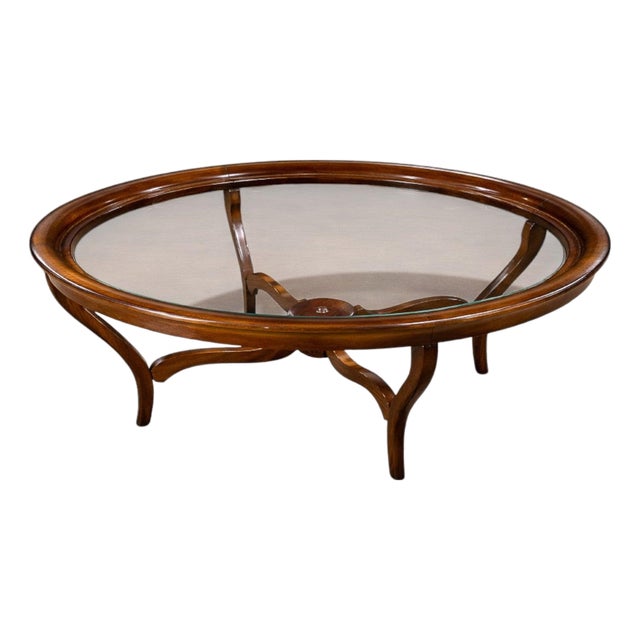 Circular Coffee Table in Caviúna Wood & Glass by Giuseppe Scapinelli, Brazil, 1950s For Sale