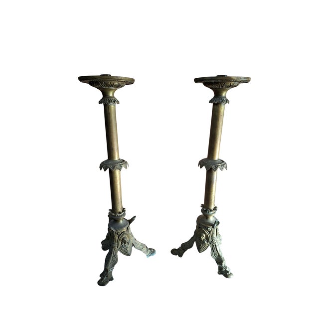 Antique Neo-Gothic Style Bronze Altar Candleholders, 1880, Set of 2 For Sale - Image 10 of 10