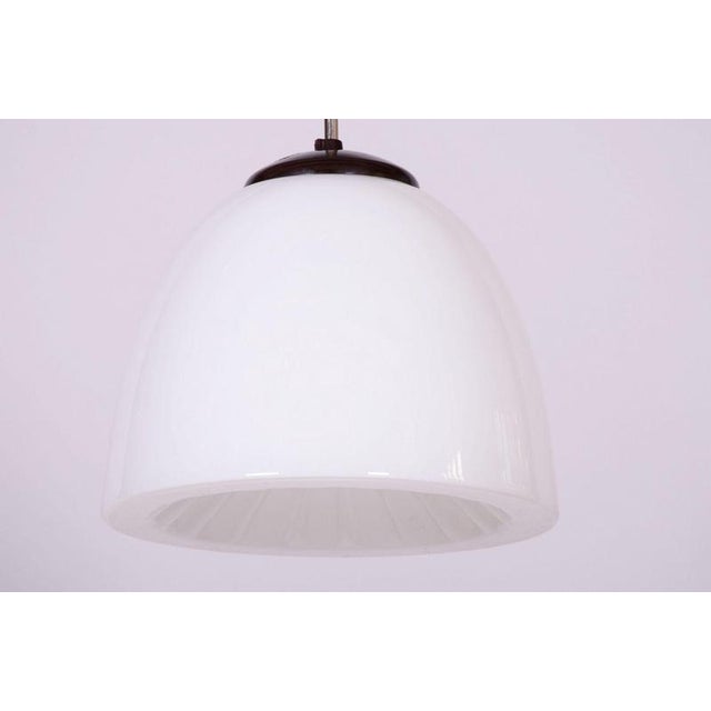 Metal Mid-Century Modern Pendant Light in Chrome and Steel with Opal Glass, Czech, 1960s For Sale - Image 7 of 8