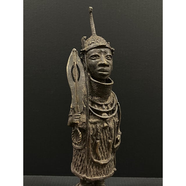 Late 20th Century African Tribal Art Benin Bronze Warrior Statue For Sale - Image 5 of 9