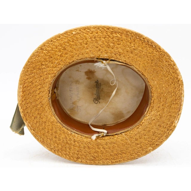 Vintage Natural Straw Pale Blue Ribbon Bow Boater Hat, the Ridgemont Make, 1930s For Sale - Image 9 of 9