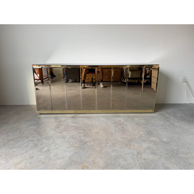 1970s Hollywood Regency Ello Brass & Beveled Mirror Credenza Sideboard For Sale - Image 4 of 17