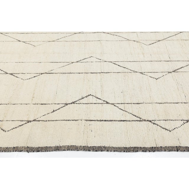 Hand-Knotted Modern Beni Ourain Style Geometric Wool Area Rug in Ivory 10x14 For Sale In New York - Image 6 of 10