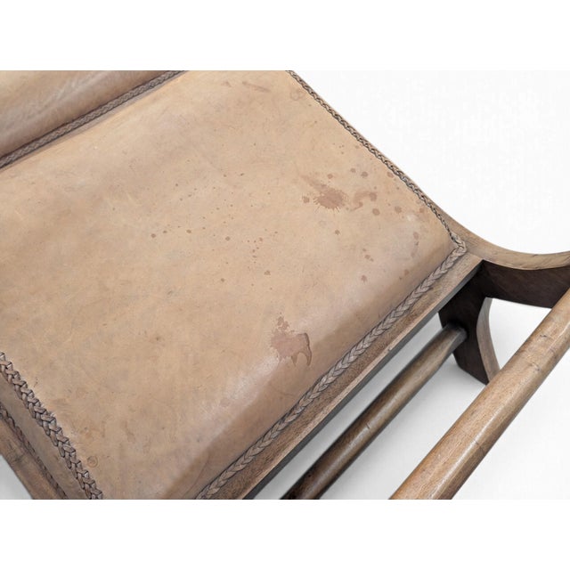 Brown Chaise Longue in Wood and Leather, 1950s For Sale - Image 8 of 11