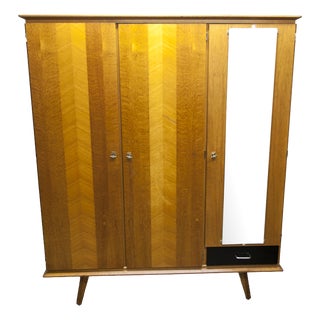 French Wardrobe with Compass Legs, Doors, Mirror and Drawer, 1960s For Sale
